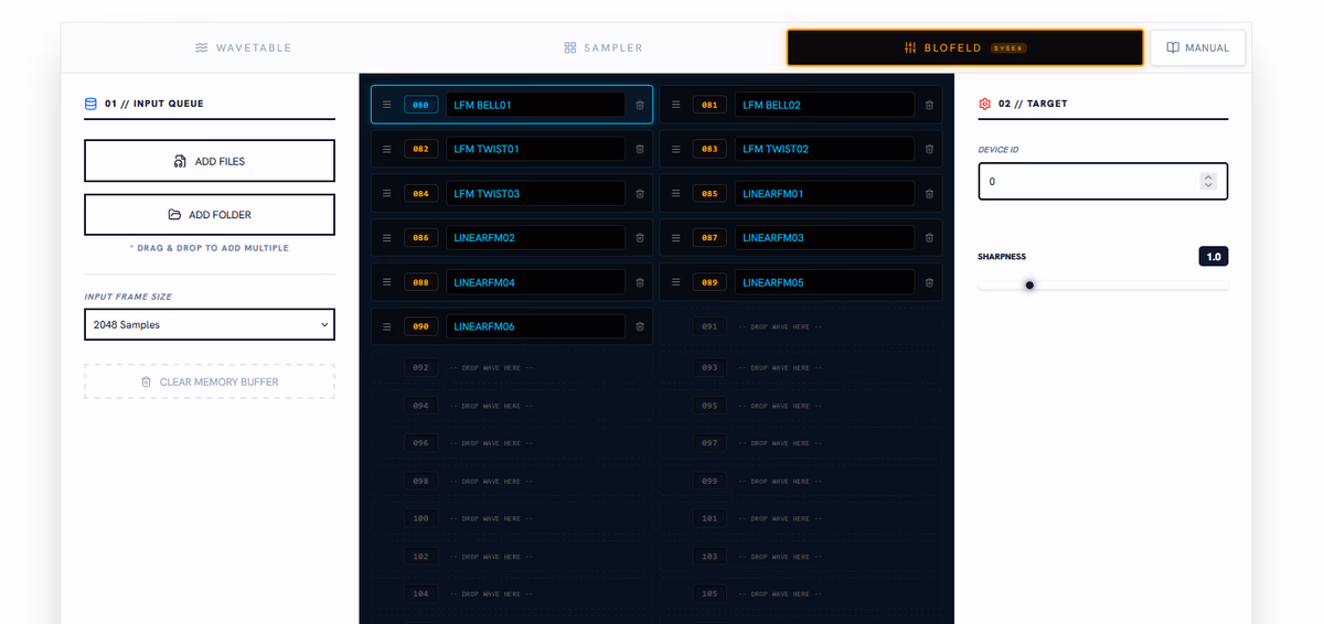Waldorf Blofeld Slot Manager Interface