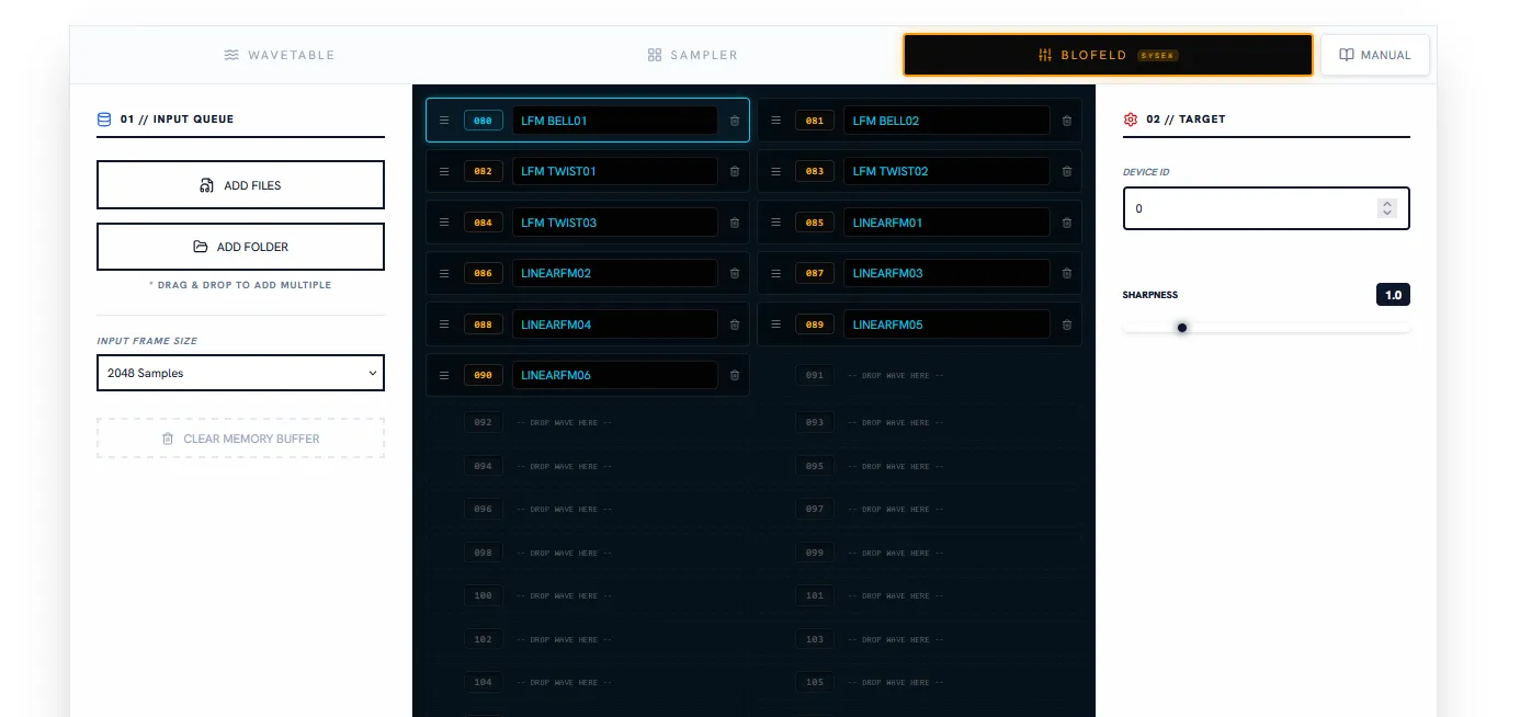 Waldorf Blofeld Slot Manager Interface