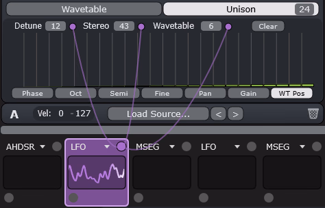 Shimmer Mode LFO Modulation Setup in Source Lab Synthesizer